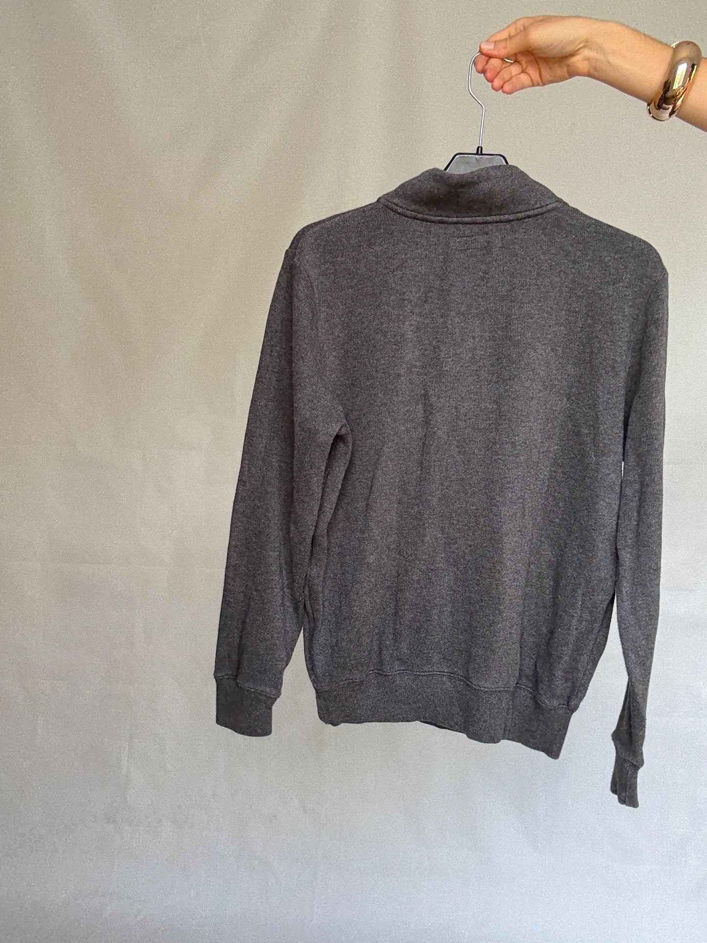 Dark gray McGregor pullover sweatshirt, cotton, classic fit, high button, up collar, ribbed cuffs and hem, casual, US M, streetwear