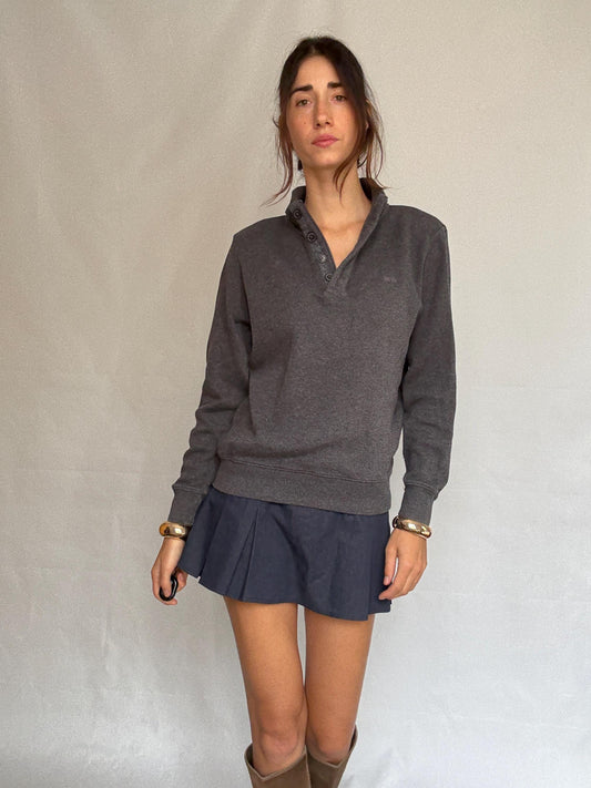 Dark gray McGregor pullover sweatshirt, cotton, classic fit, high button, up collar, ribbed cuffs and hem, casual, US M, streetwear