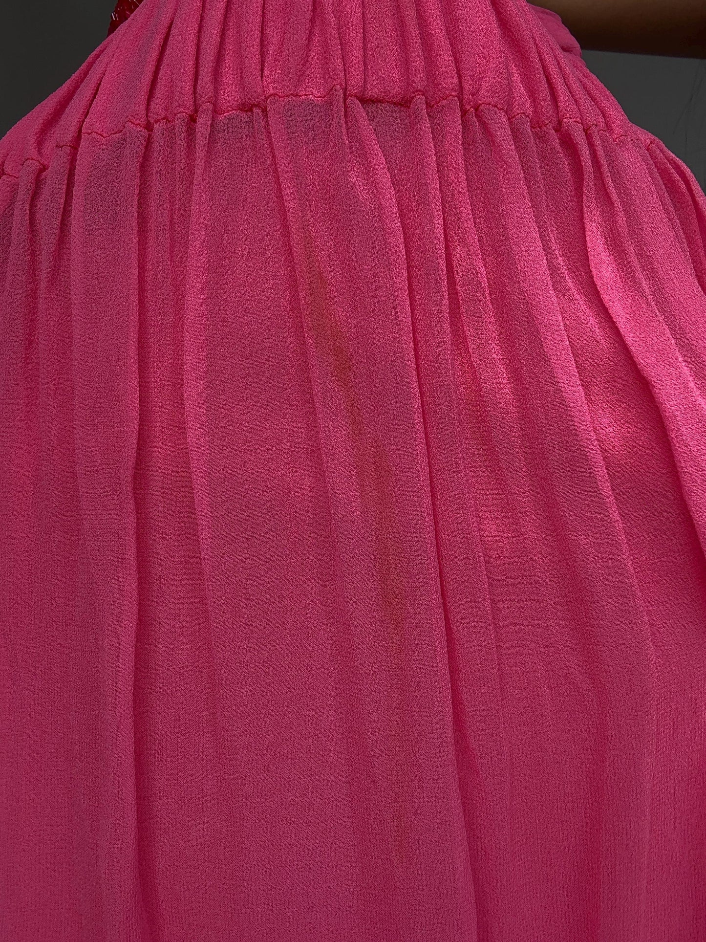 Vintage pink mini dress, 100% silk exterior, flowy silhouette, pleated design with beaded detail, romantic Kate Moss vibe, US XS, party wear