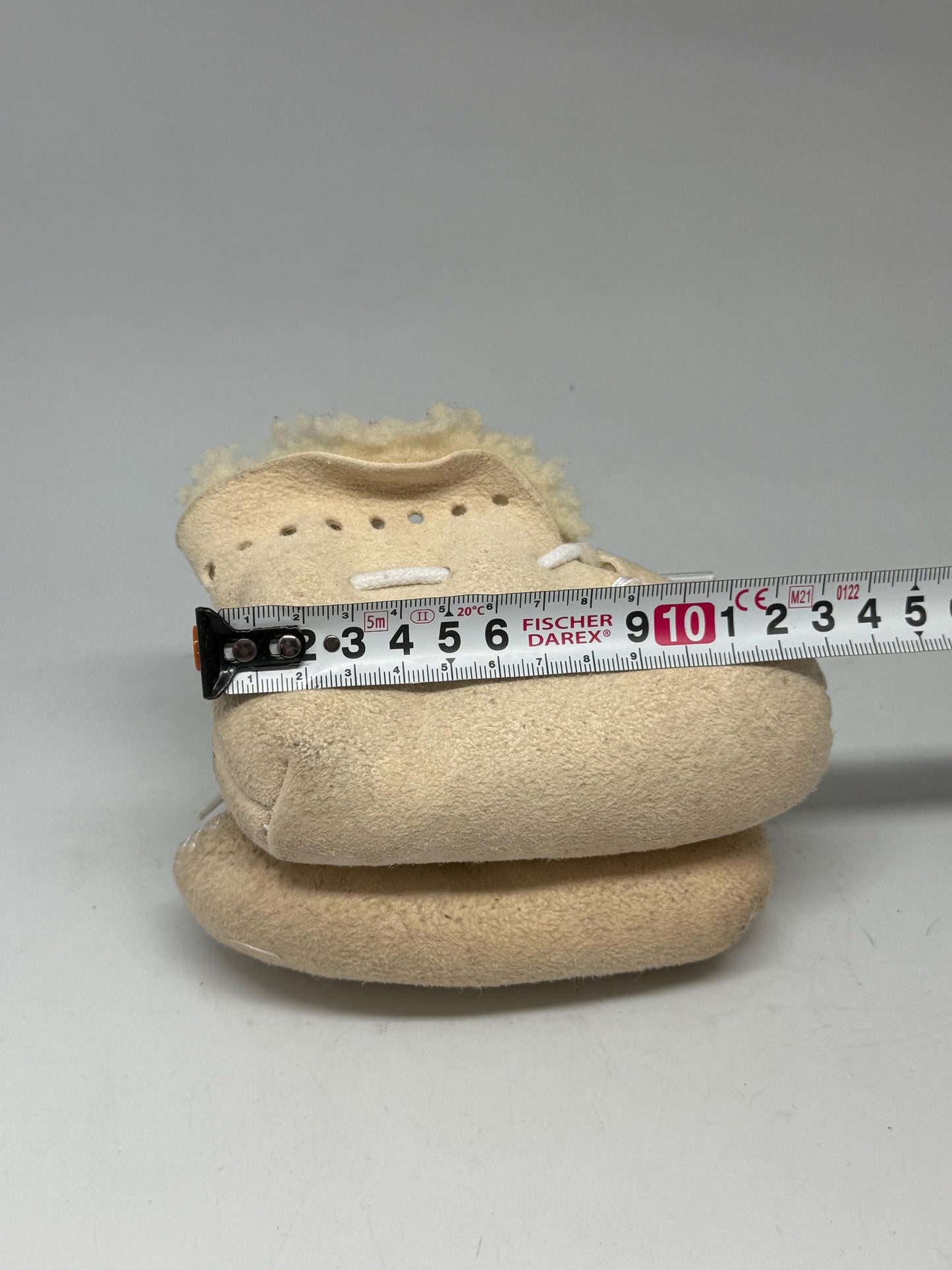 Vintage baby booties, sheep wool and leather, lace, up detail, cozy shearling interior, cottagecore aesthetic, US 0-6 months