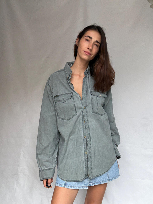Vintage Light Gray Denim Shirt — detail