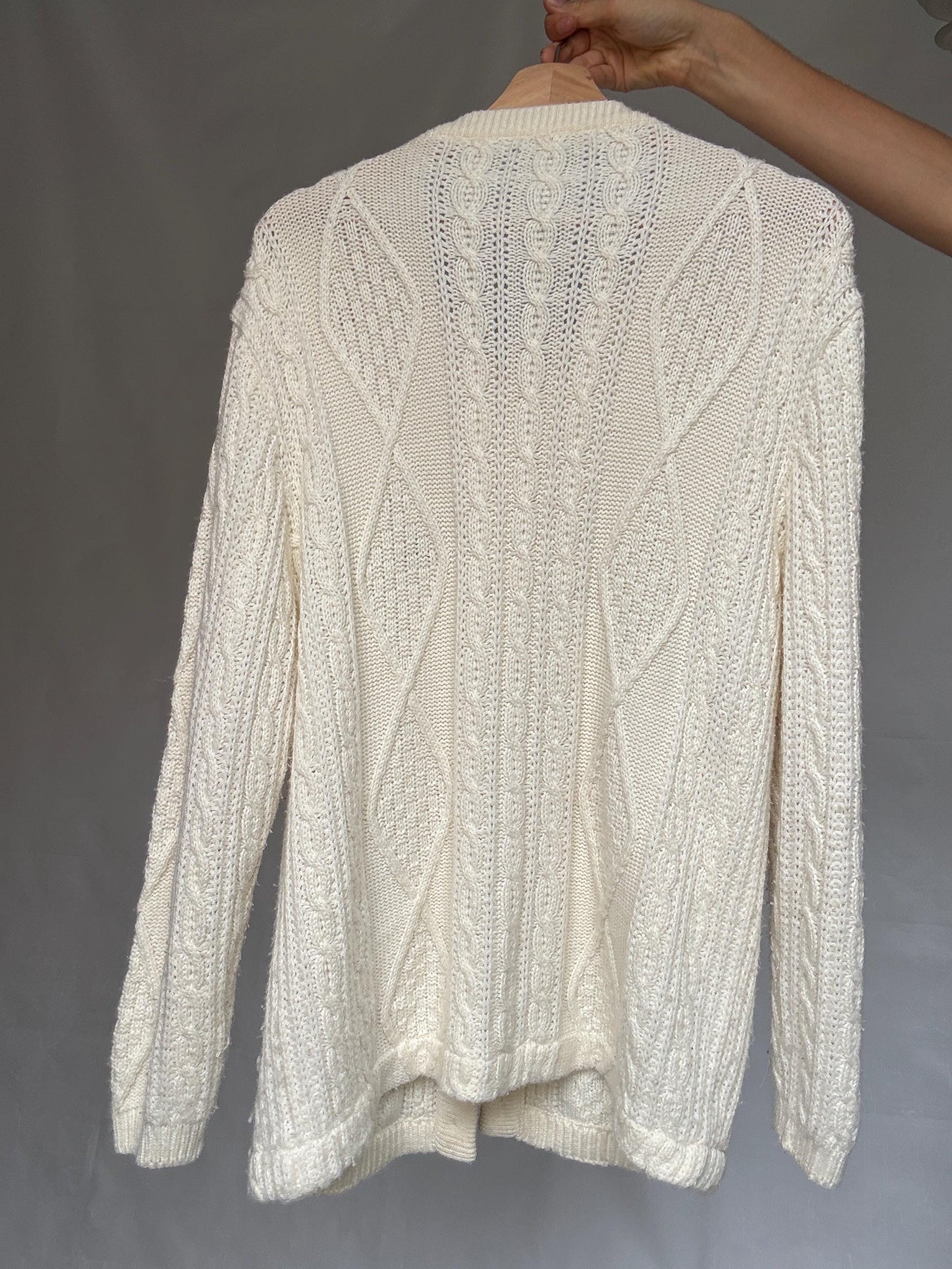 Vintage white cardigan with floral embroidery, Wool blend jumper, Cottagecore inspired Zooey Deschanel, US XL, cozy winter layering