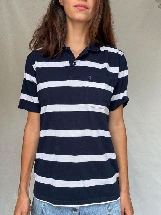 Nautical 80s Striped Cotton Polo Shirt — detail