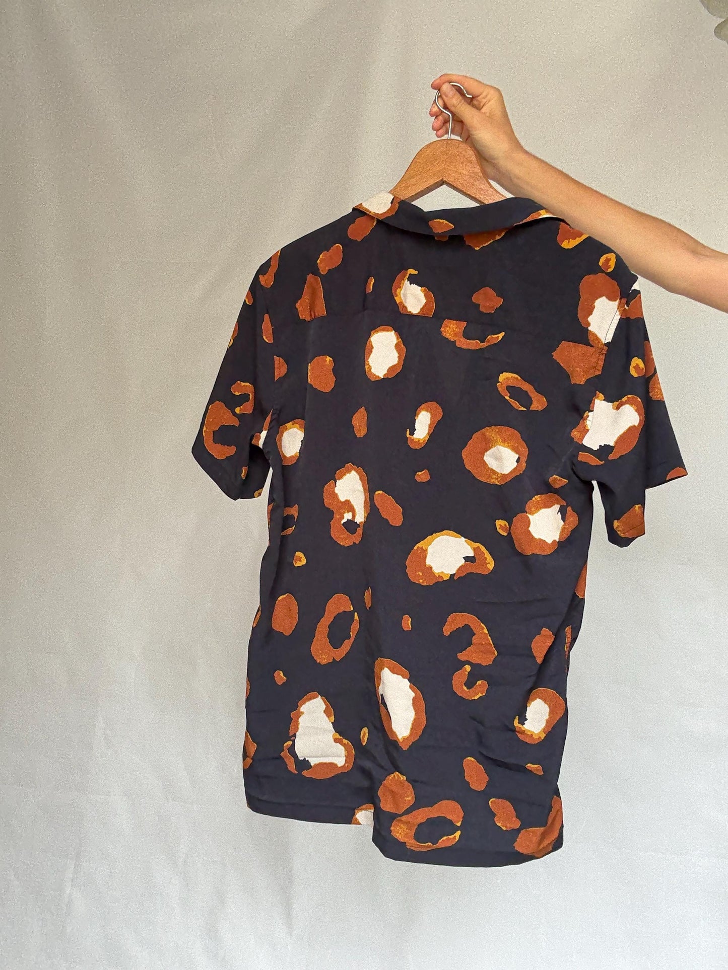 Woodbird abstract print shirt, relaxed fit button, up with a bold pattern, y2k Jared Leto, US XL, summer casual vibe