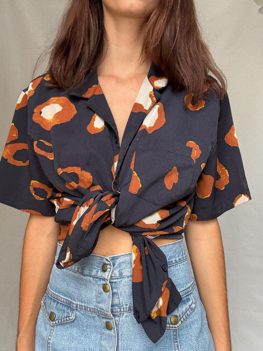 Vintage Abstract Print Button-Up Shirt — detail