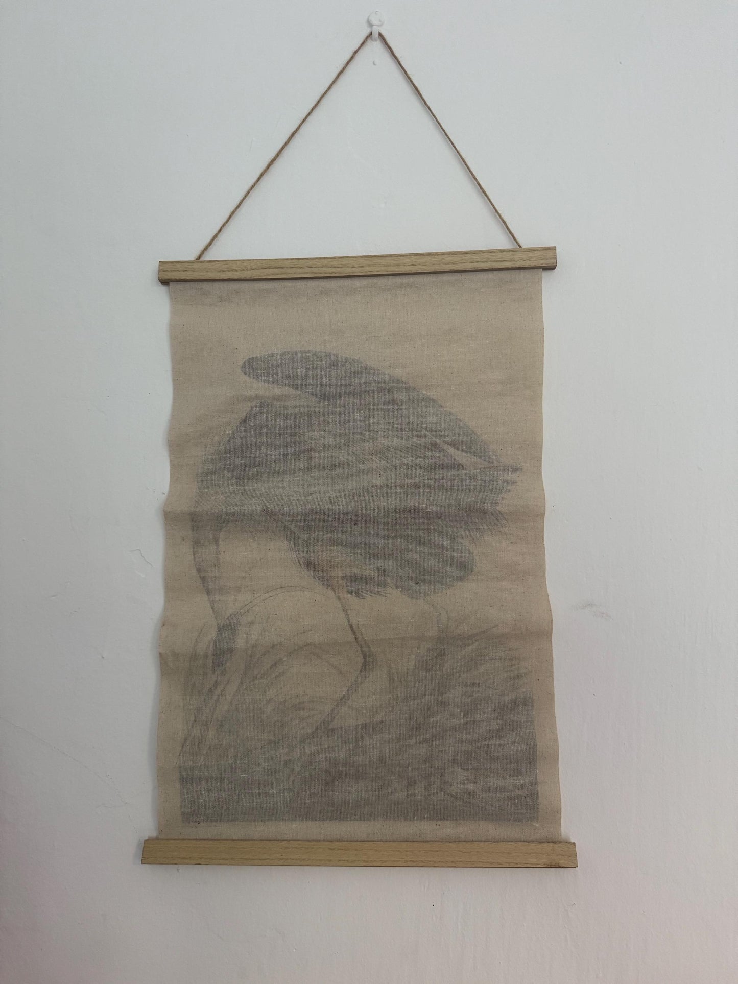 John James Audubon Style Great Blue Heron Linen Wall Hanging, Natural History Bird Illustration, Vintage Inspired Home Decor