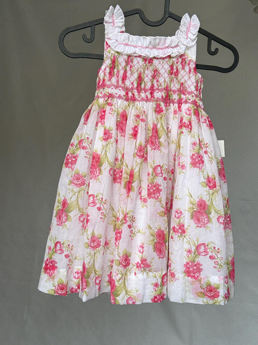 Miranda Andujar floral girl dress, cotton blend, sleeveless smock style with bow accent, cottagecore charm, US 24M, spring picnic, size XXL