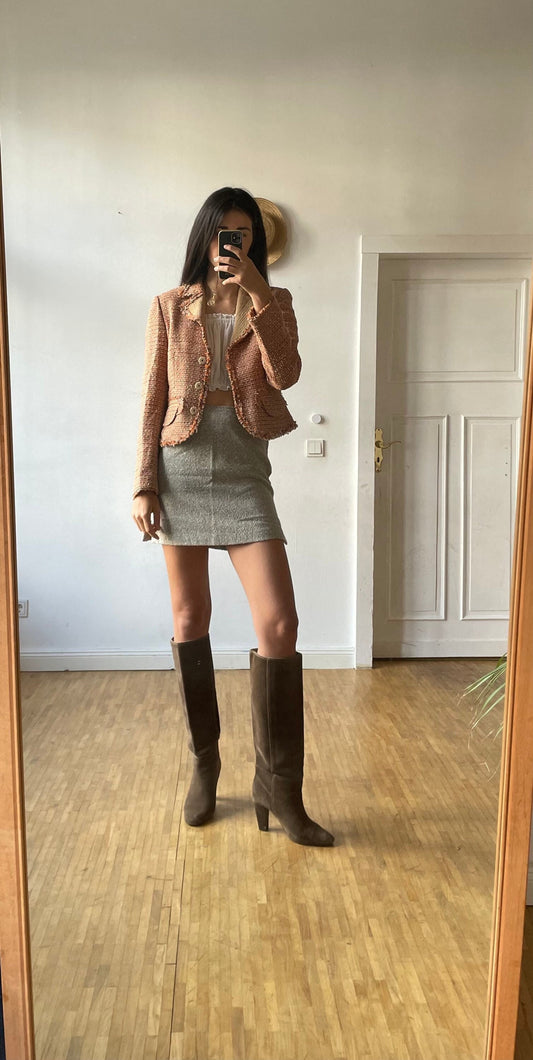 Orange Silk Tweed Designer Jacket — detail