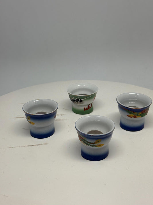 Vintage naughty reveal shot glass set, ceramic, intricate hand painted designs, retro 70s, barware collection