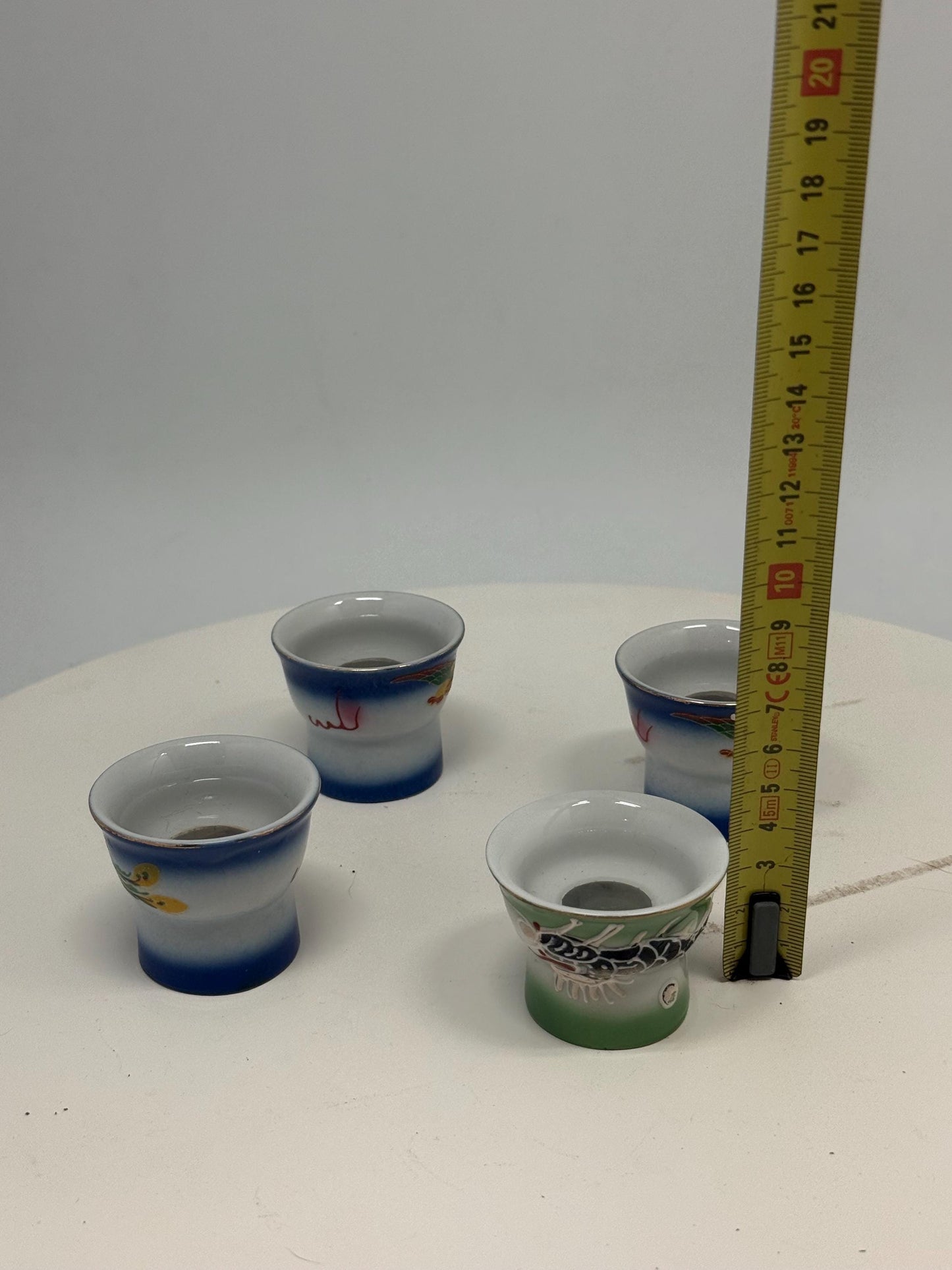 Vintage naughty reveal shot glass set, ceramic, intricate hand painted designs, retro 70s, barware collection