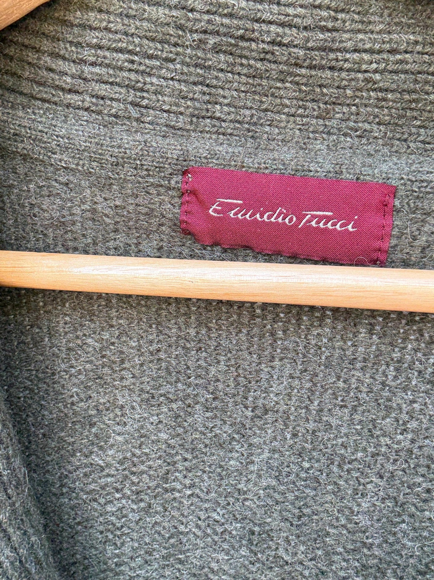 Vintage olive green cable knit Emidio Tucci sweater, wool blend, shawl collar, vintage old, money, US XL, cozy versatile wear