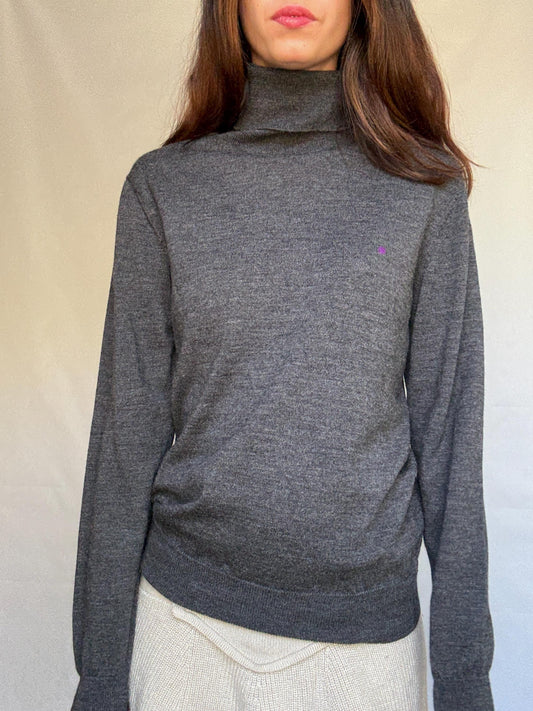 Purificación García charcoal turtleneck sweater, classic fit, ribbed cuffs and hem, minimalist chic, US M, office essential