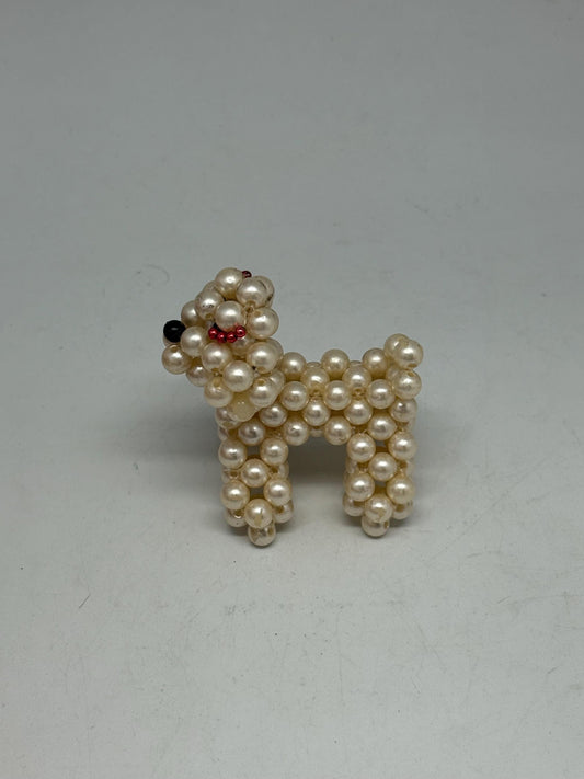 Hand Beaded Pearl Dog Sculpture — detail