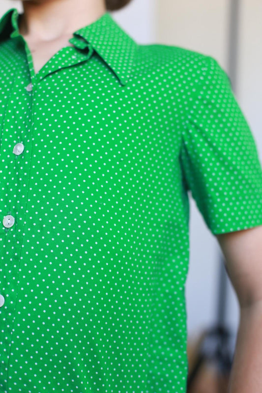 Vintage 70s Green Dotted Blouse For Kids — detail