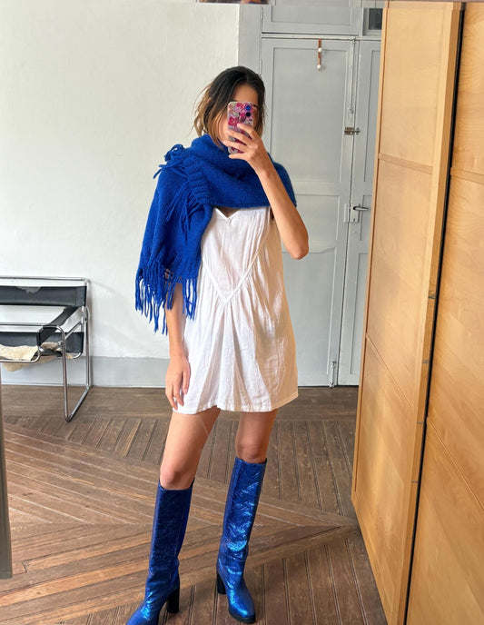 Vintage Blue Streetwear Scarf — detail