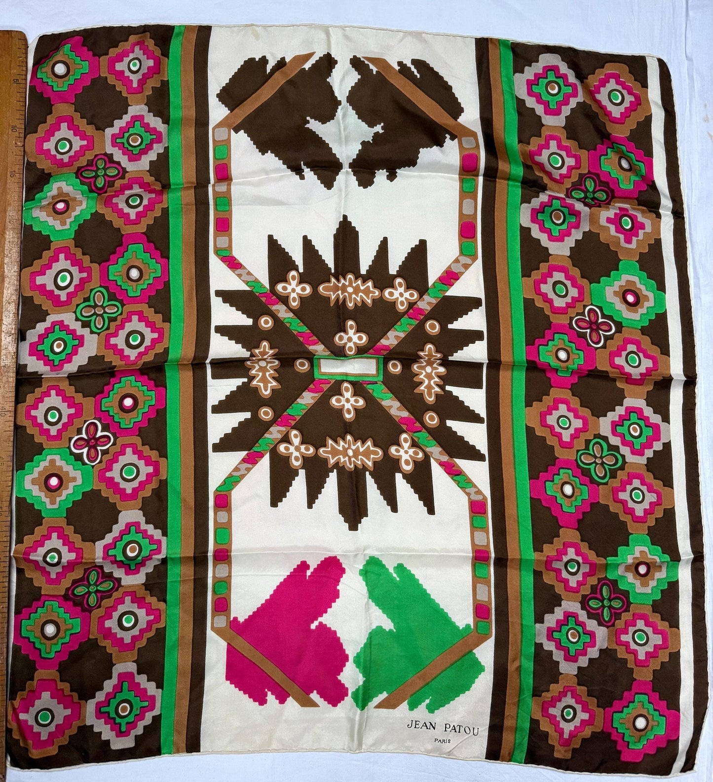 Jean Patou Silk Scarf, Bold Geometric Pattern — additional view 6