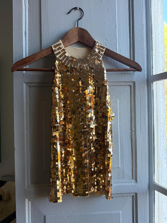 Gold Sequin Halter Neck Tank Top — detail
