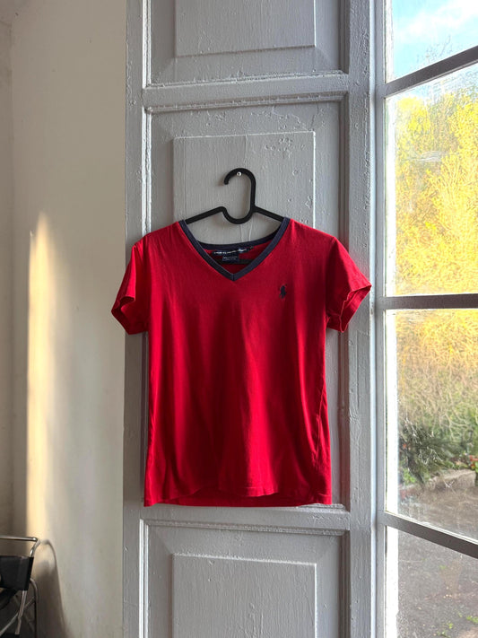 Ralph Lauren Sport Red Cotton V-Neck Polo — detail