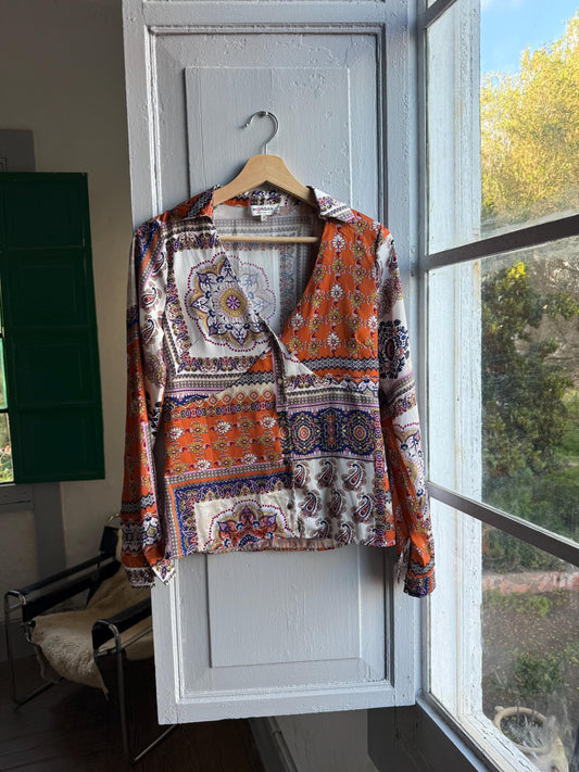 Colourful floral print woman top, Paisley geometric shirt, Morgan de toi blouse, S