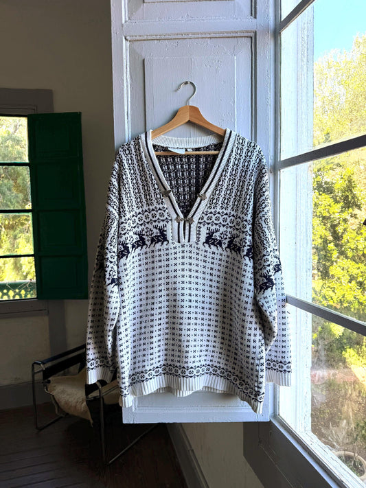 Vintage Norwegian jumper, Fair Isle pattern, retro 90s Christmas jumper, XXL