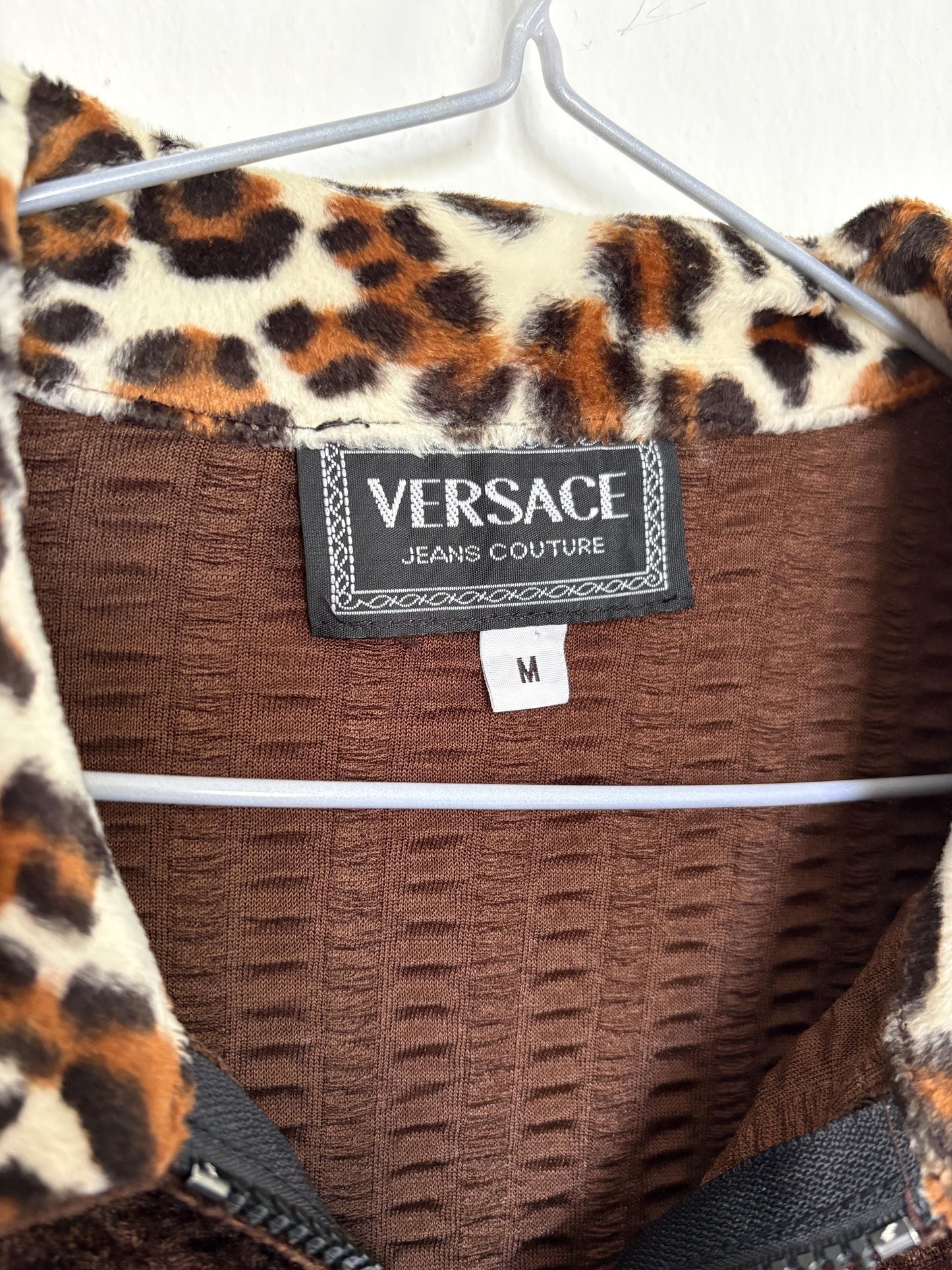 Vintage Versace Brown Zip Jacket With Leopard Collar — additional view 12
