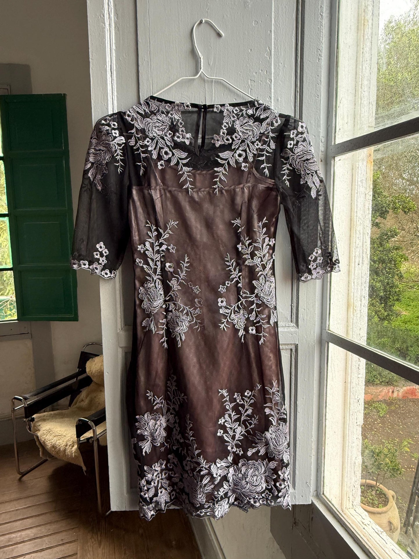 Black Lace Dress With Sheer Overlay — additional view 11