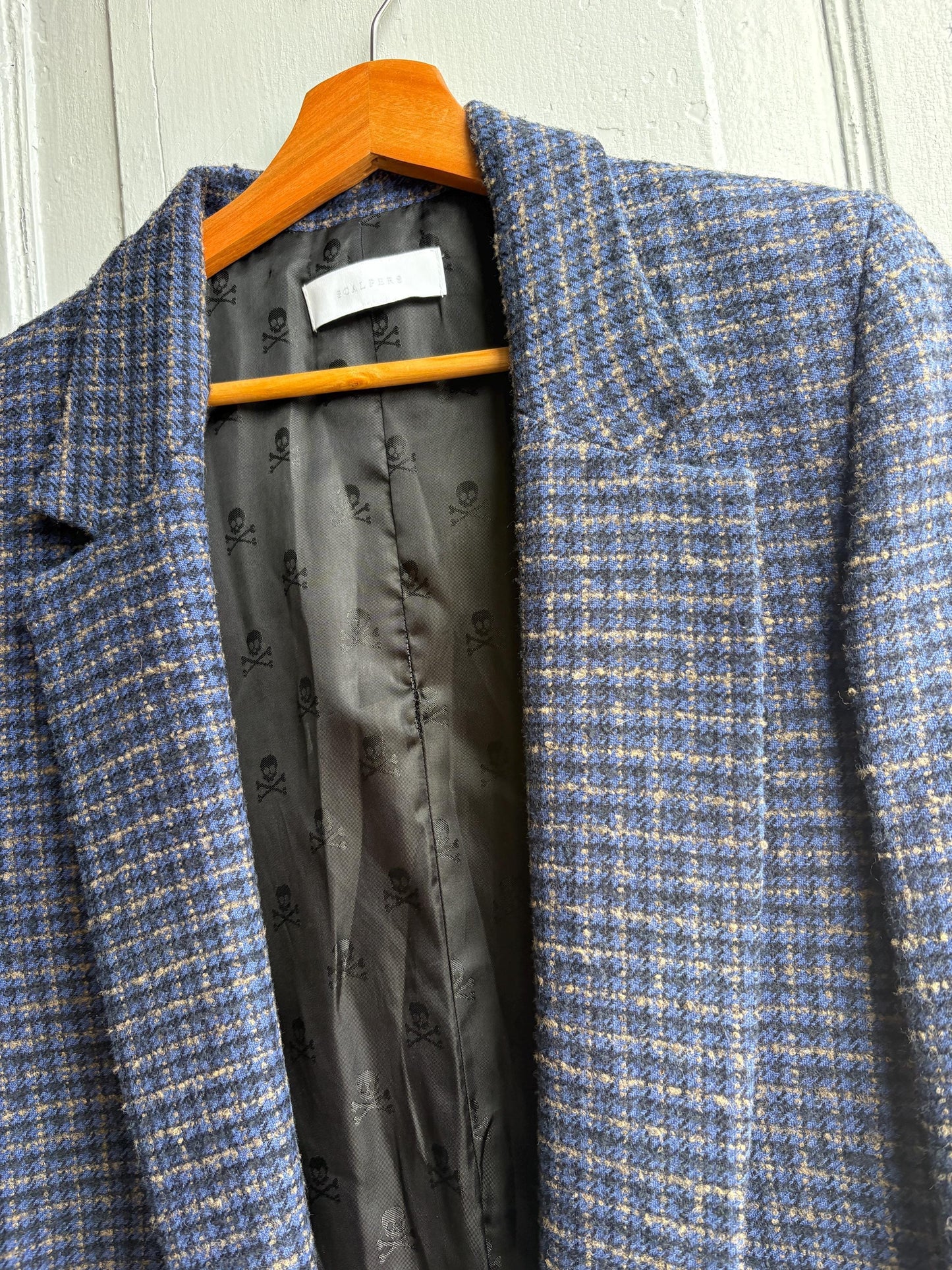 Navy Blue Plaid Tweed Blazer for Men — additional view 13