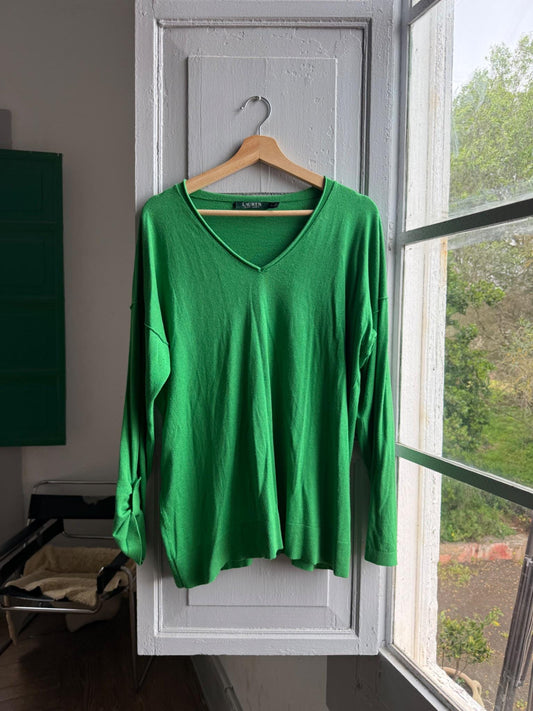 Lauren Ralph Lauren Green V-Neck Shirt — detail