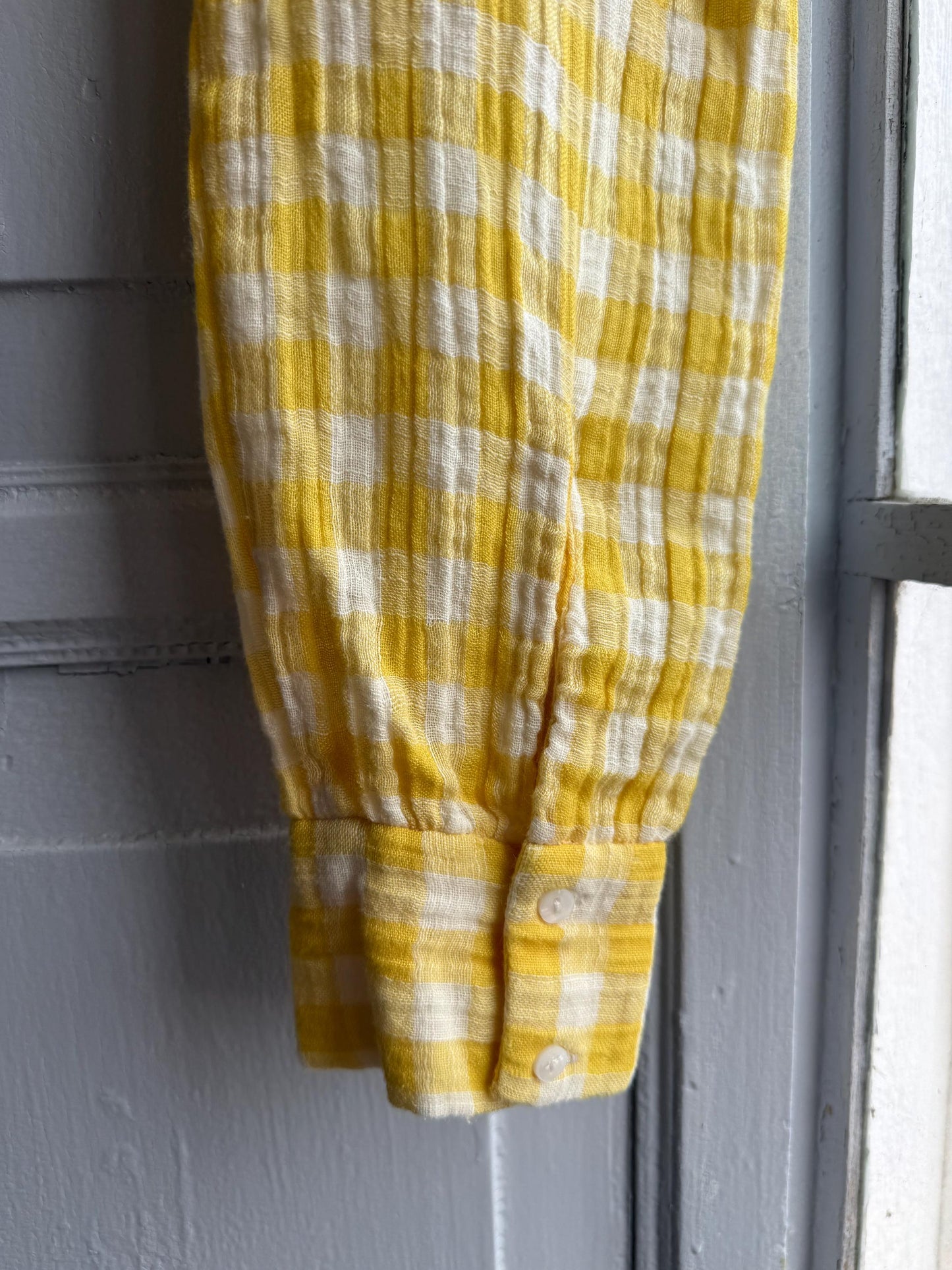 Yellow checkered one shoulder top, Summer crop top playful retro 90s, XS
