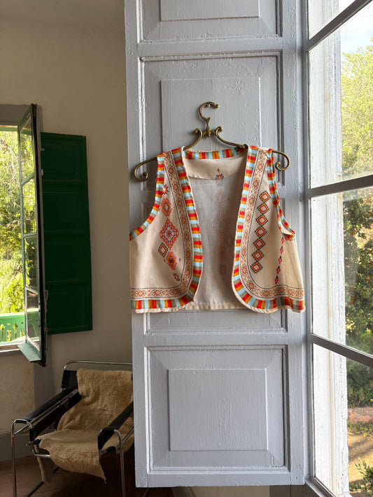 Vintage multicolor boho gilet, Bohemian fesgtival summer wear, size S