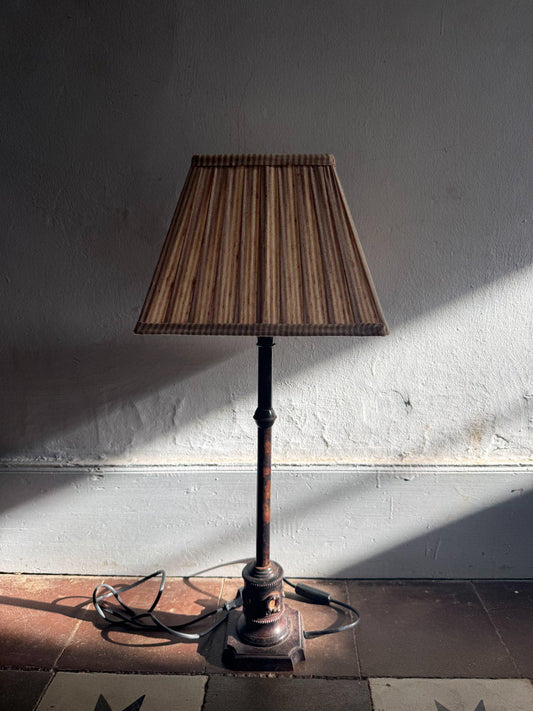 Vintage Brown Table Lamp with Striped Shade — detail