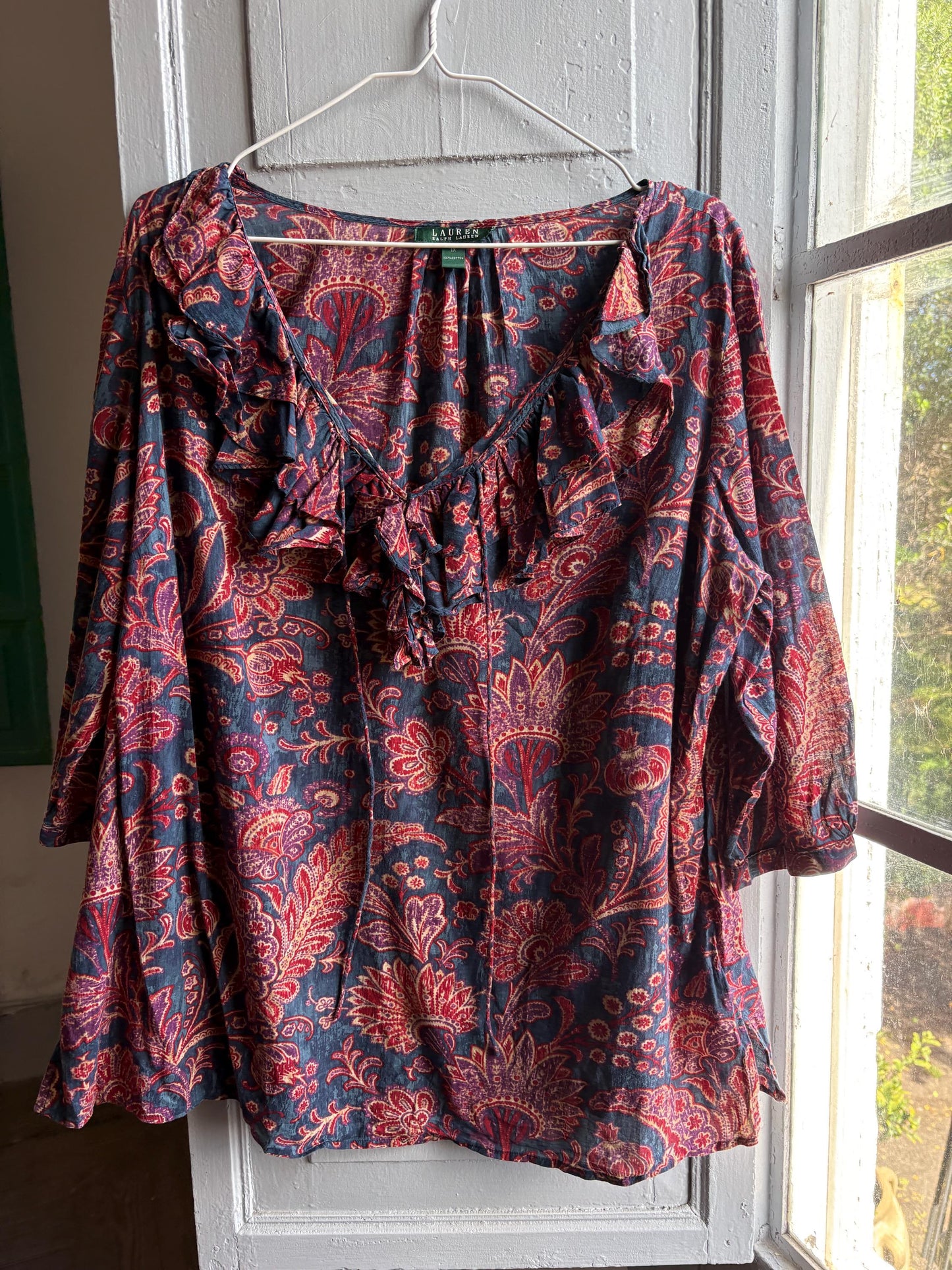 Floral Ruffled V-Neck Cotton Blouse — additional view 12