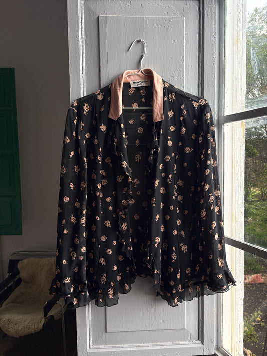 Vintage Silk Floral Ruffle Blouse — detail
