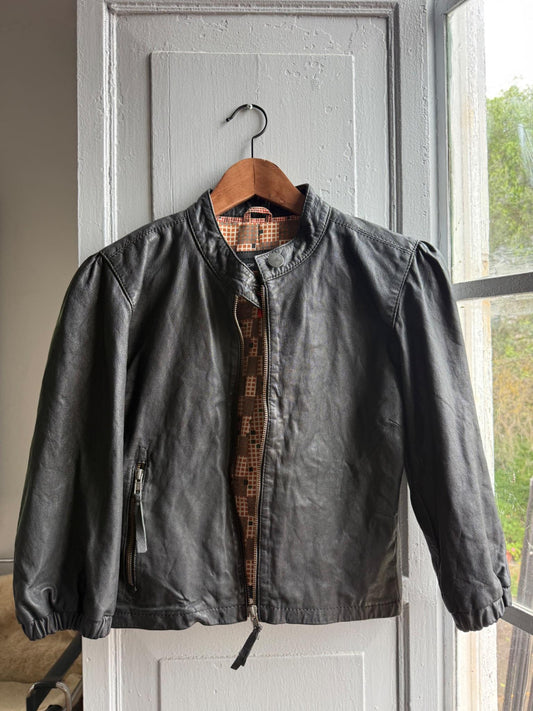 Cropped Black Leather Jacket for Women — detail