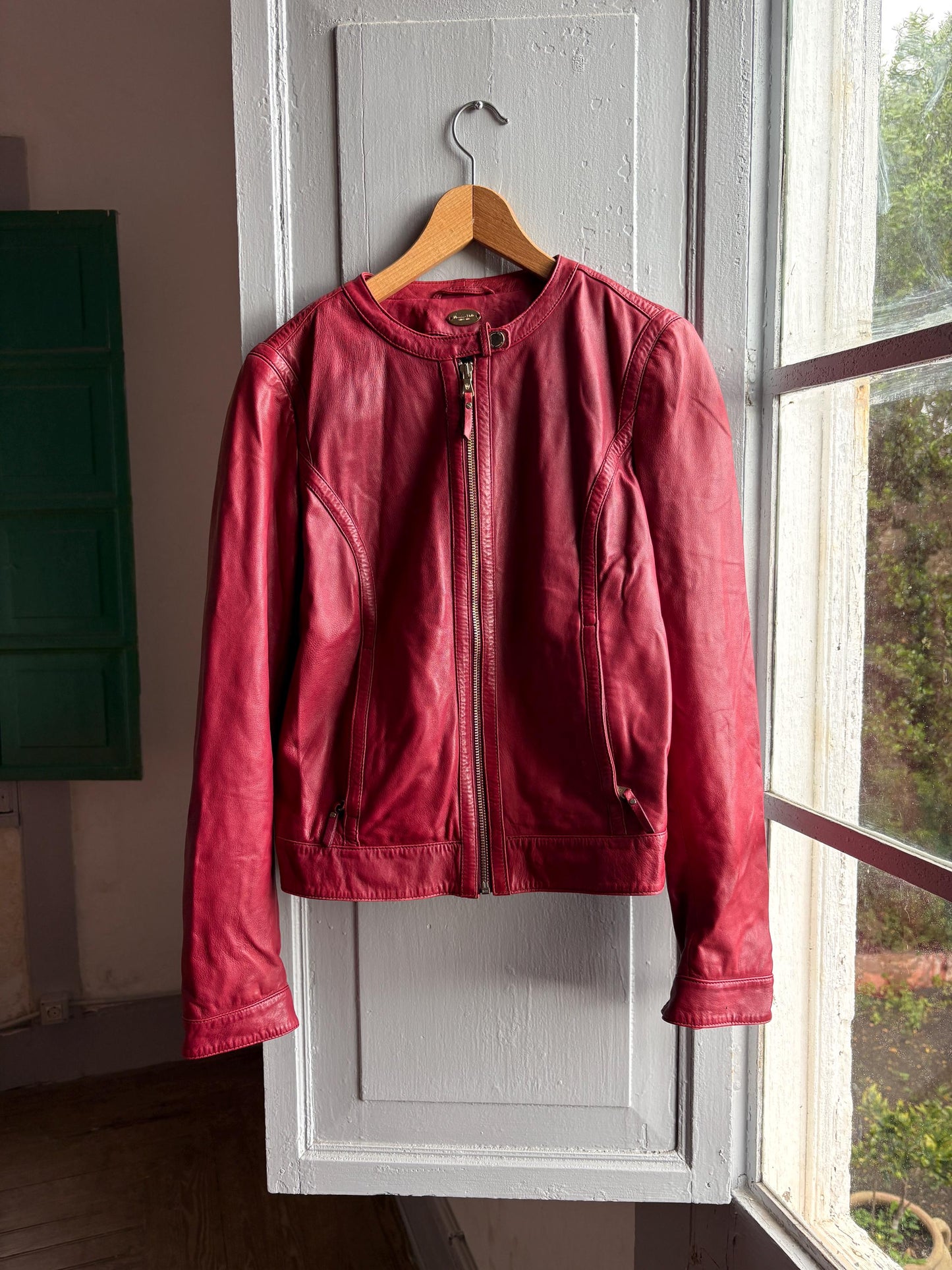 Burgundy Leather Minimalist Jacket for Women — additional view 14