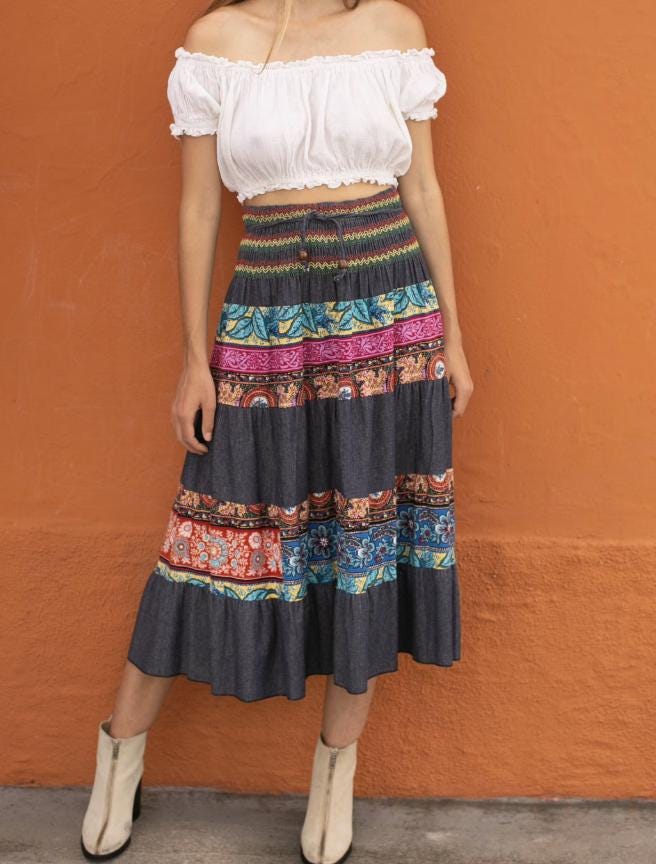 Floral Patchwork Maxi Skirt in Denim — additional view 11