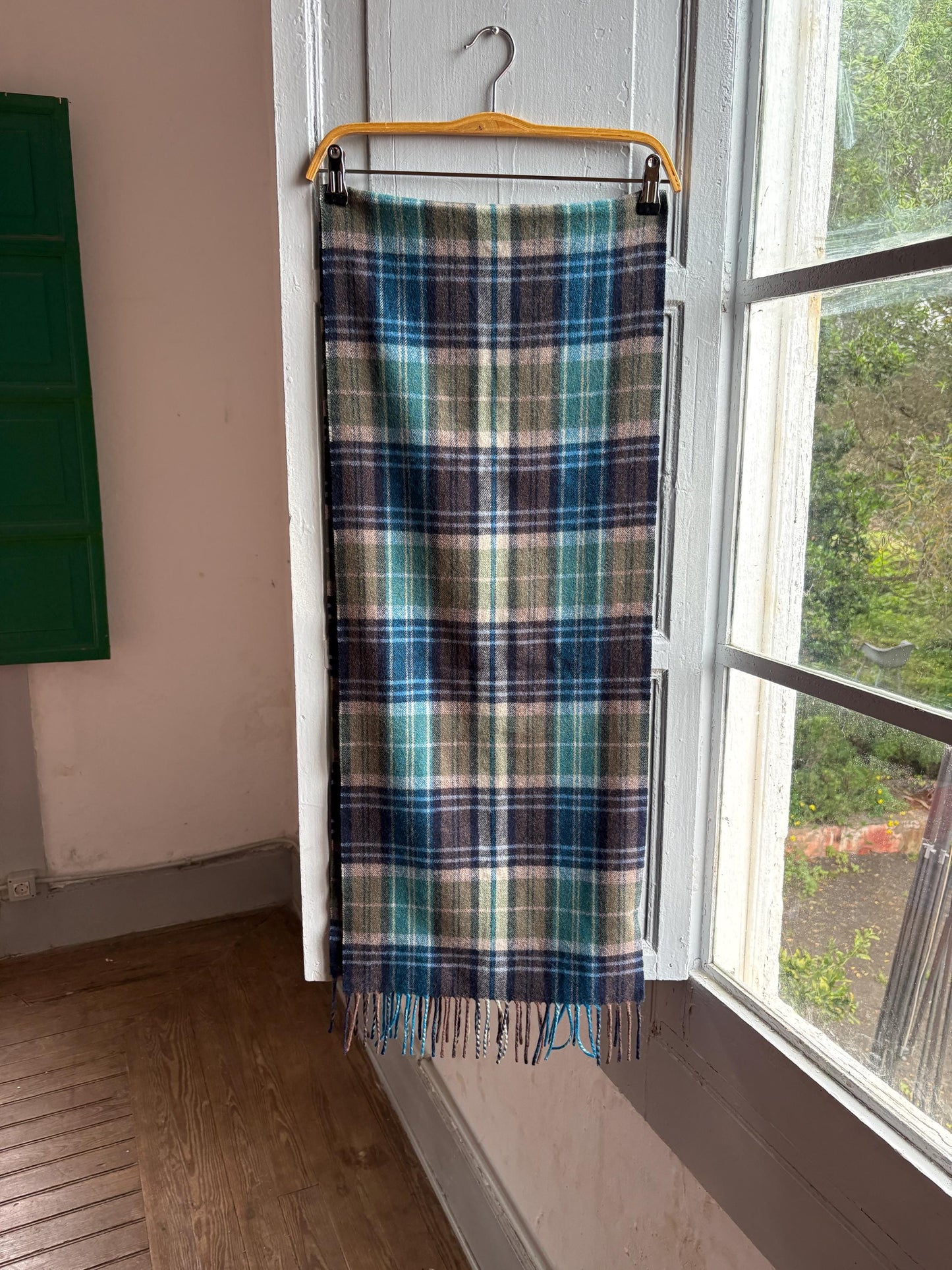 Plaid Wool Angora Scarf with Fringe Detail — additional view 13