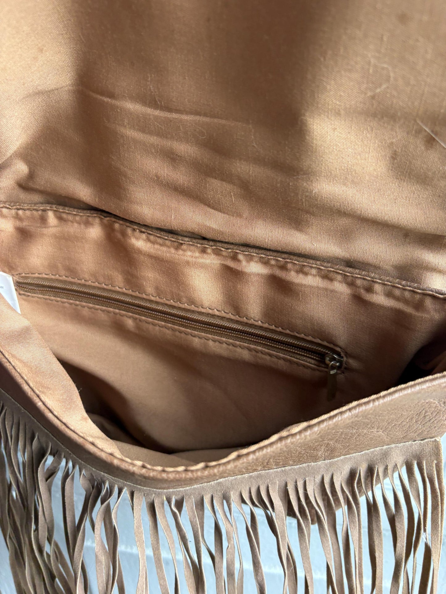 Secondhand boho bag, faux leather, fringe detail, vegan friendly, festival crossbody purse
