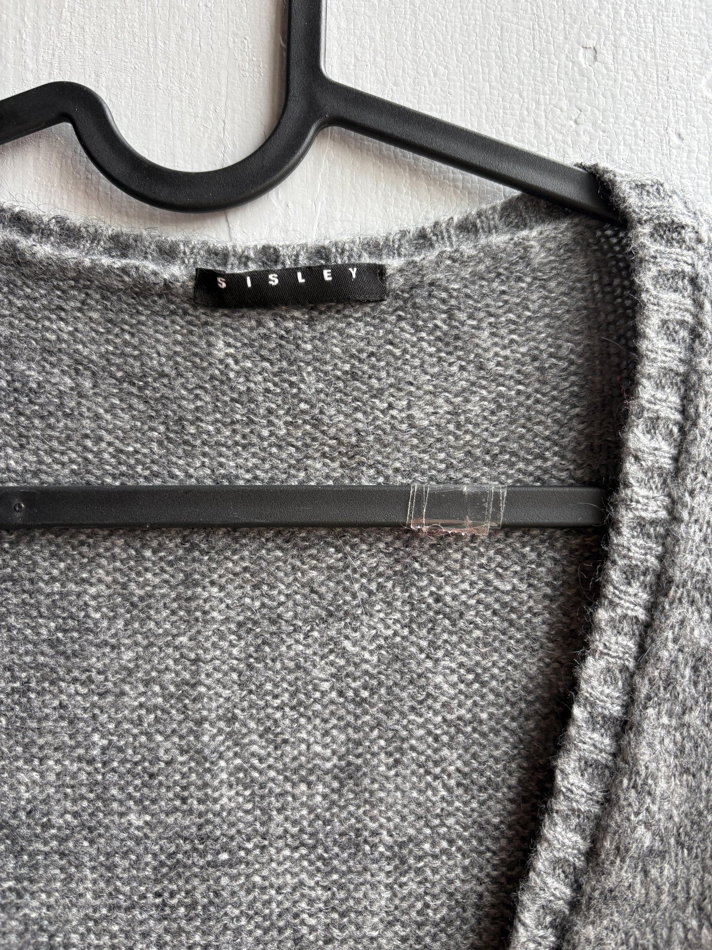 Luxe grey knitted wool dress with v neck, Soft midi winter dress, Secondhand sustainable woman fashion