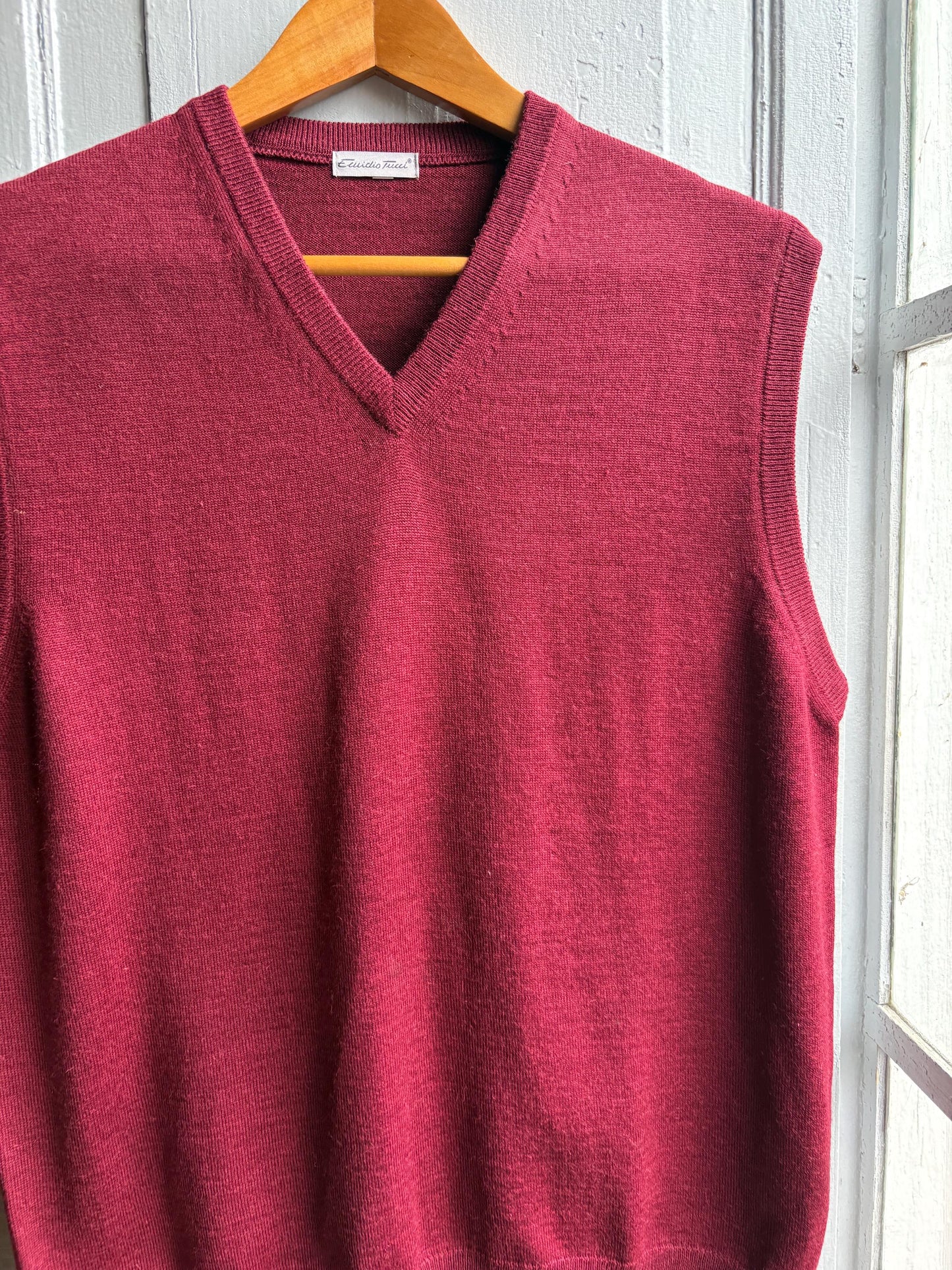 Luxury Burgundy Wool Sweater Vest, Men Vintage V Neck Knit, Dark Academia Waistcoat