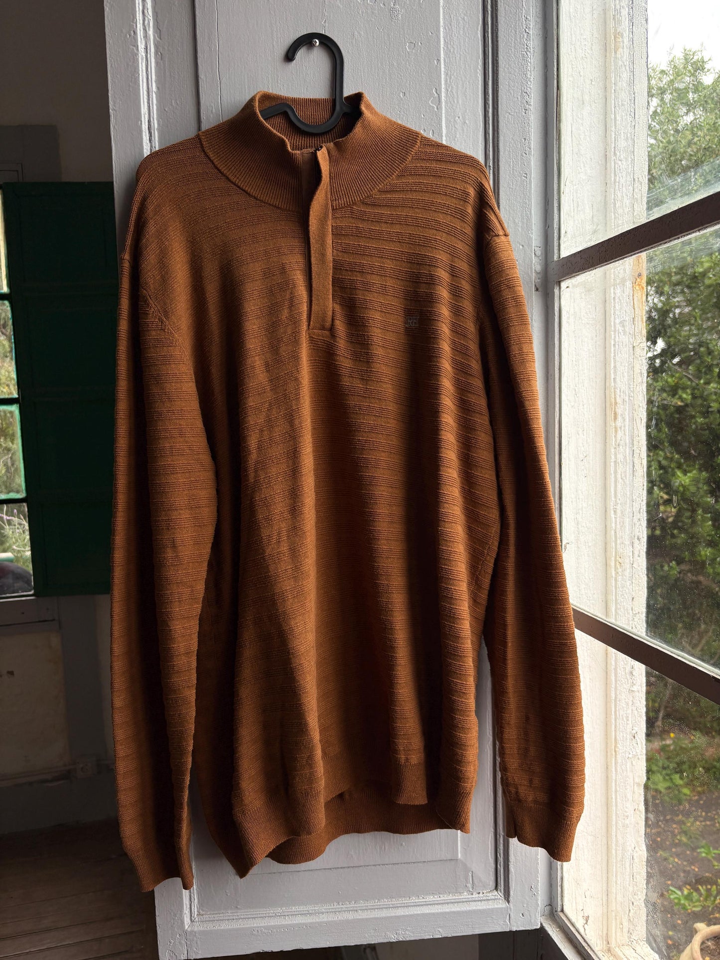 Pedro Del Hierro Men Mock Neck Jumper, Luxury Cotton Silk Blend sweater, Brown wardrobe essential, Size XL