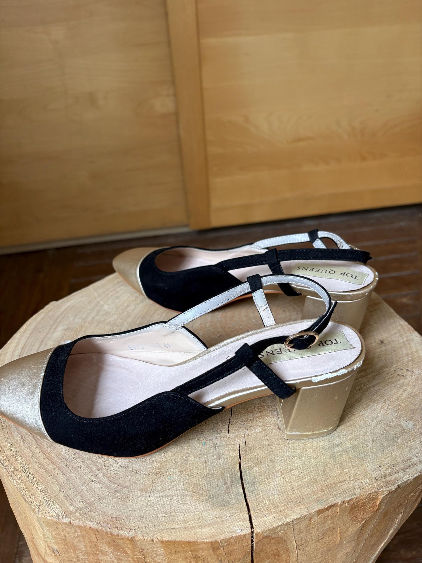 Black Suede And Gold Leather Slingback Heels — additional view 13