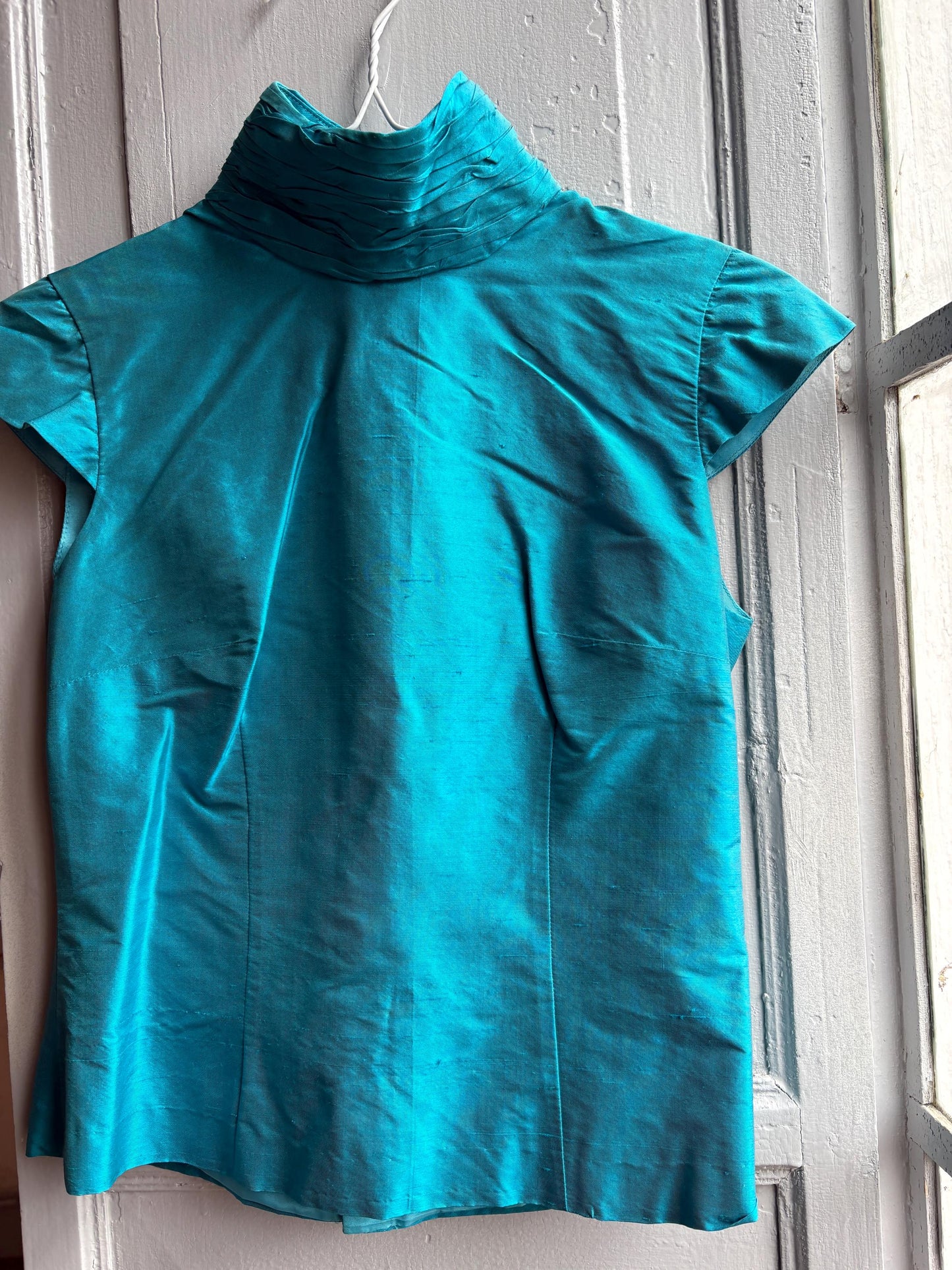 Vintage Turquoise Satin Open Back Blouse — additional view 16