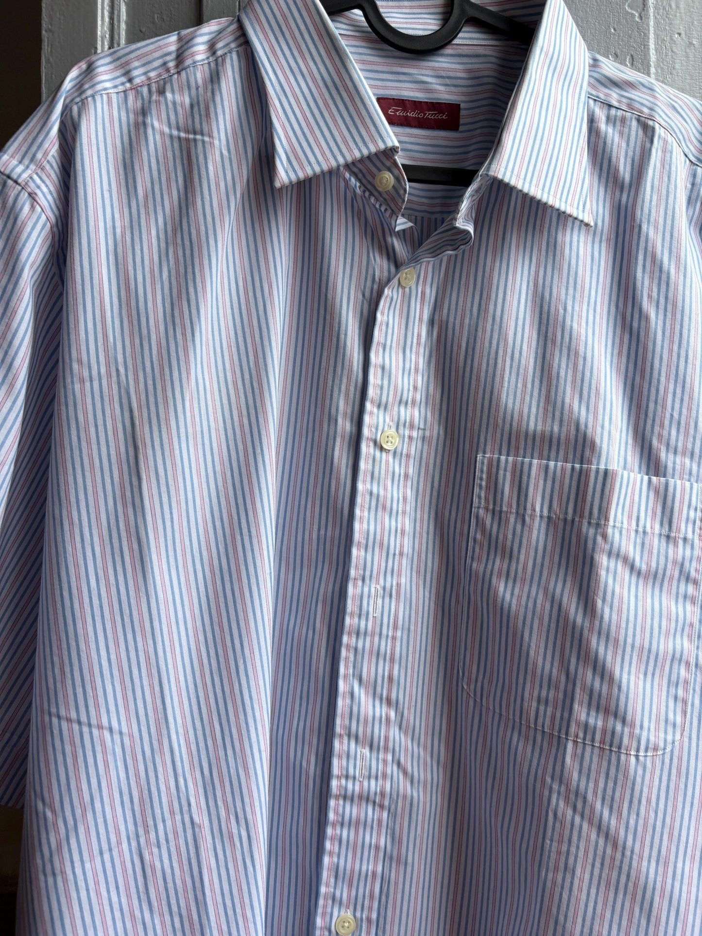 Vintage Emidio Tucci Striped Short Sleeve Shirt, Pastel Preppy Men Button Down, Grandpa Core, Luxe work wear, Size 6