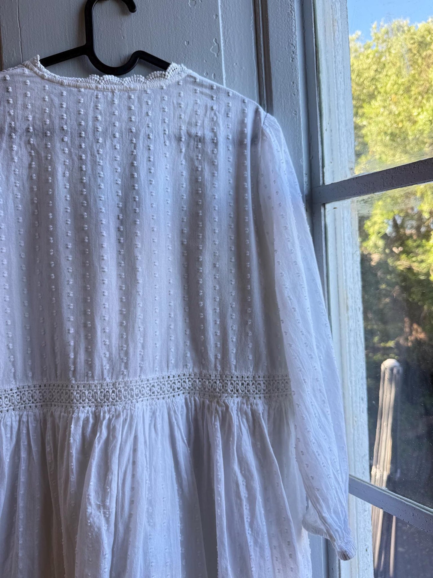 White Cotton Boho Dress, Romantic Lace Summer Mini, Prairie Cottagecore Beach wear, Womens Relaxed Babydoll