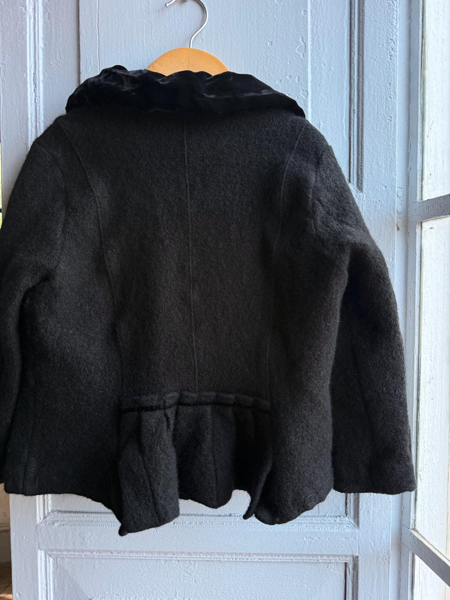 Vintage Felted Wool Jacket, Cropped Black Wool Coat, Parisian Chic Girls Jacket ,Boiled Wool