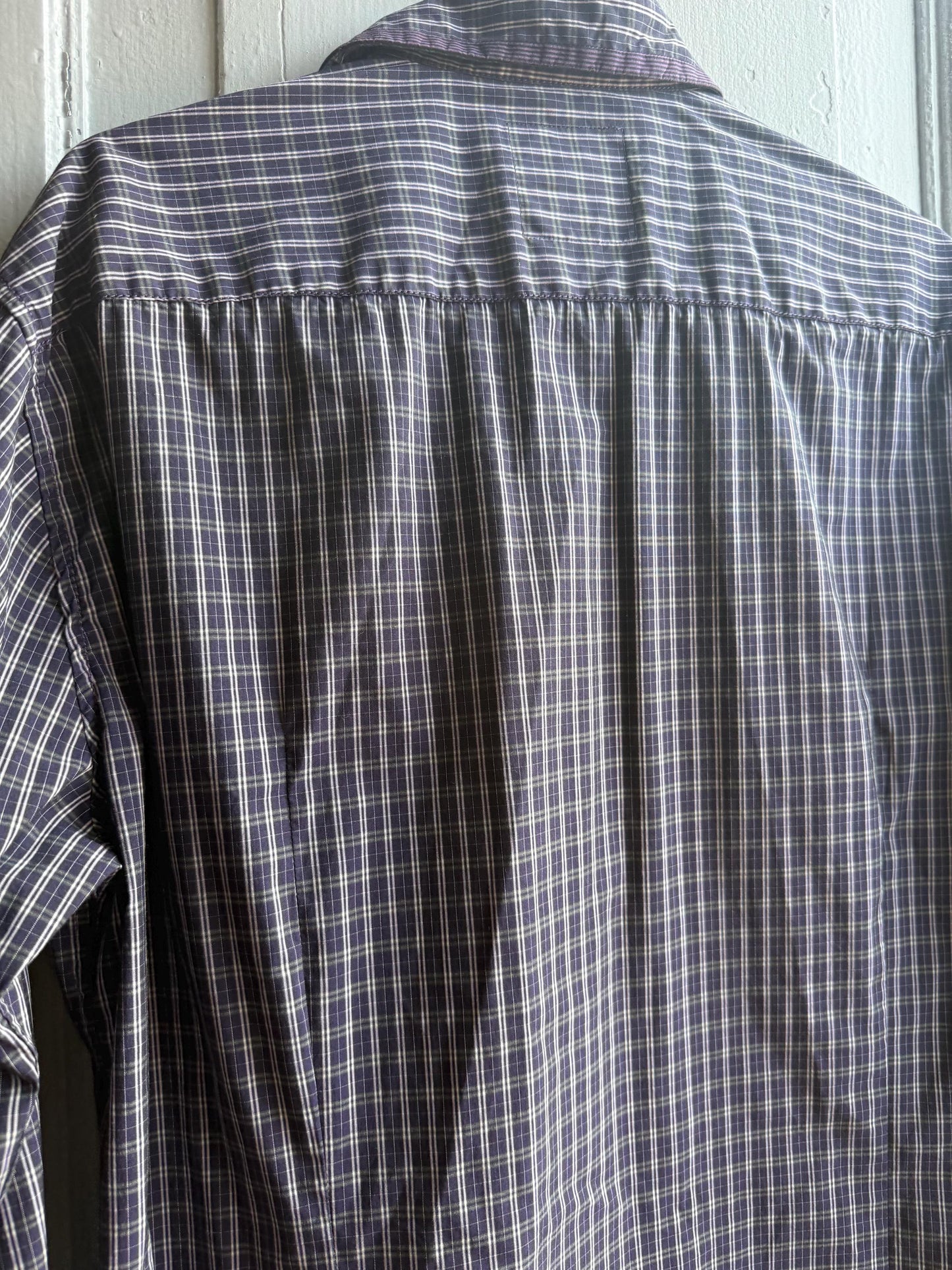 Boss Orange Purple Plaid Mens Shirt, Branded Button Down, Luxury Preppy menswear, Size M