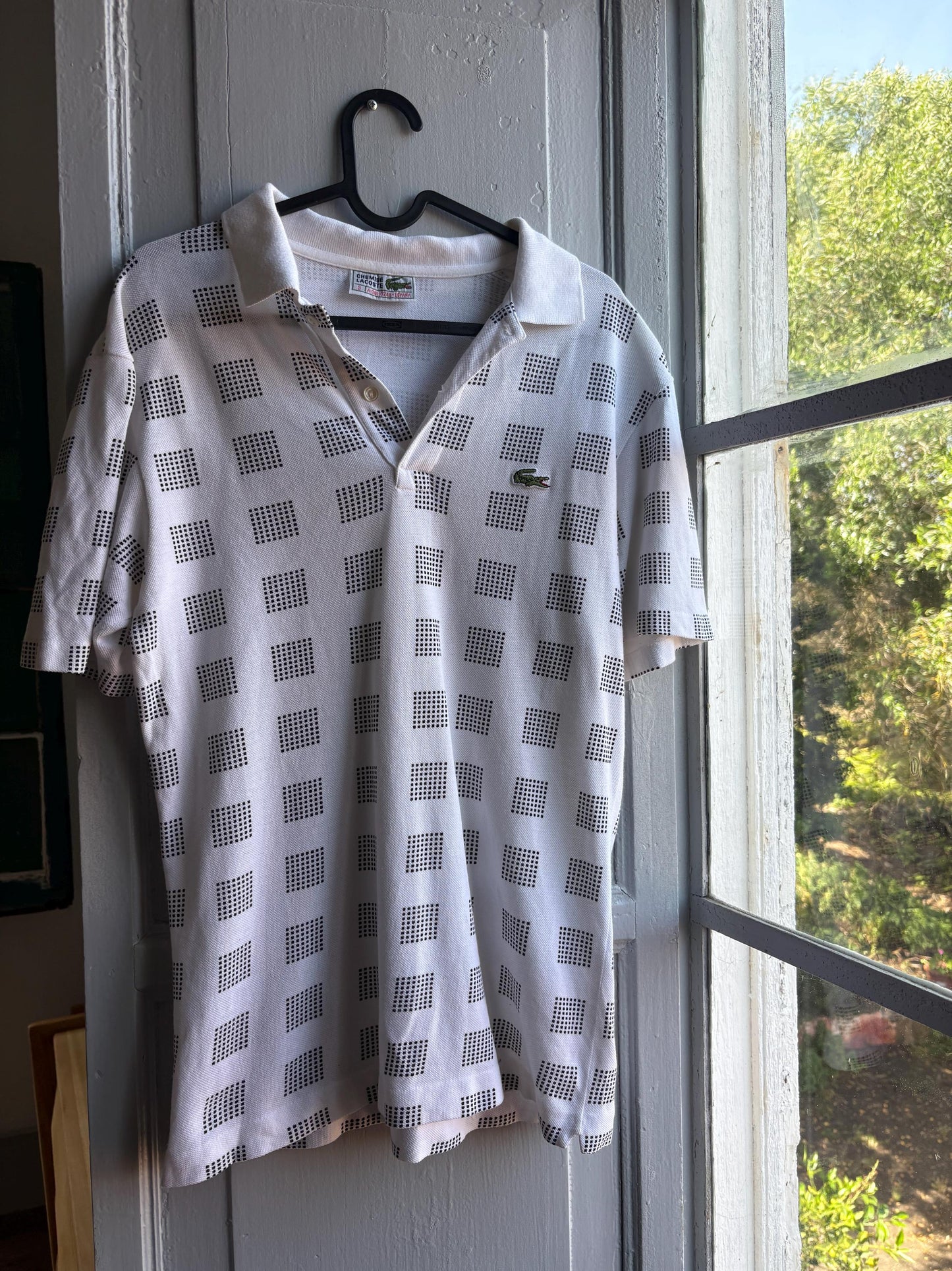 Vintage Lacoste Cotton Polo Shirt, White Geometric — additional view 11