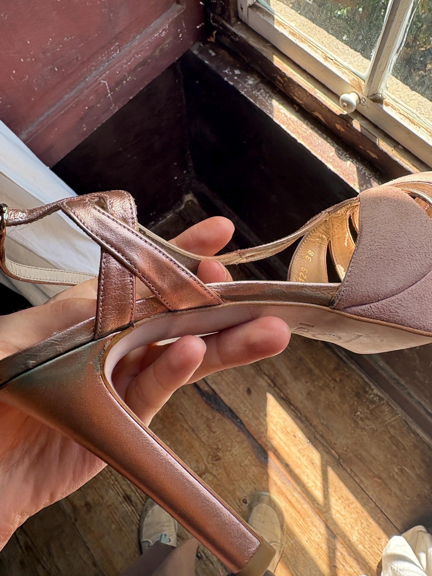 Designer Platform Heels, Pink Suede Rose Gold Sandals Made in Spain, Leather womans hoes, Size EU 38