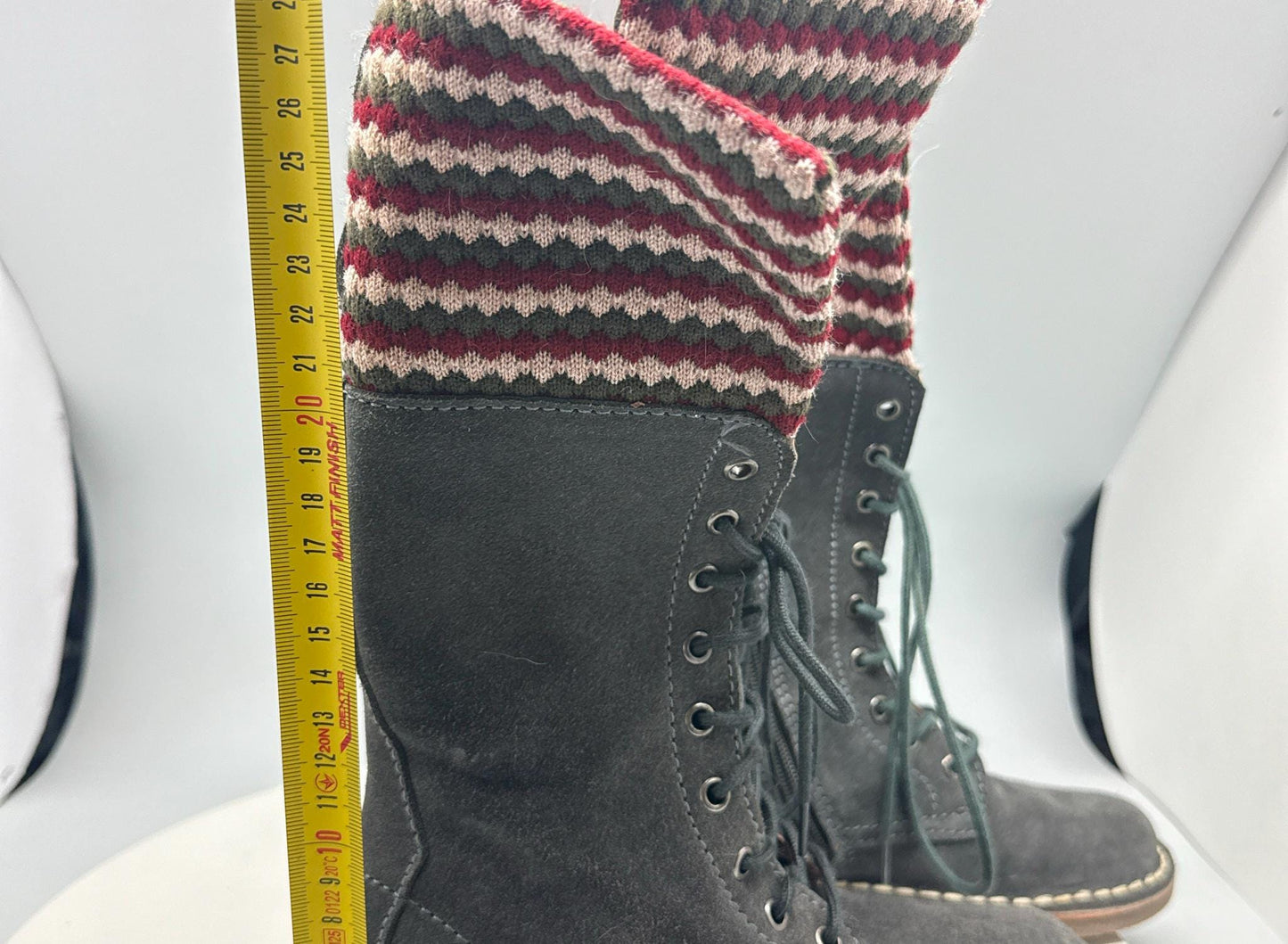 Georges Rech Girls Grey Suede Leather Lace-Up Boots EU 32 – Fold-Over Knitted Cuff – Unworn